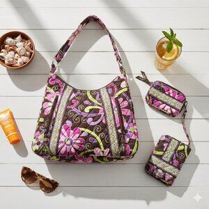 Vera Bradley Retired Purple Punch Shoulder Bag and Accessories Set